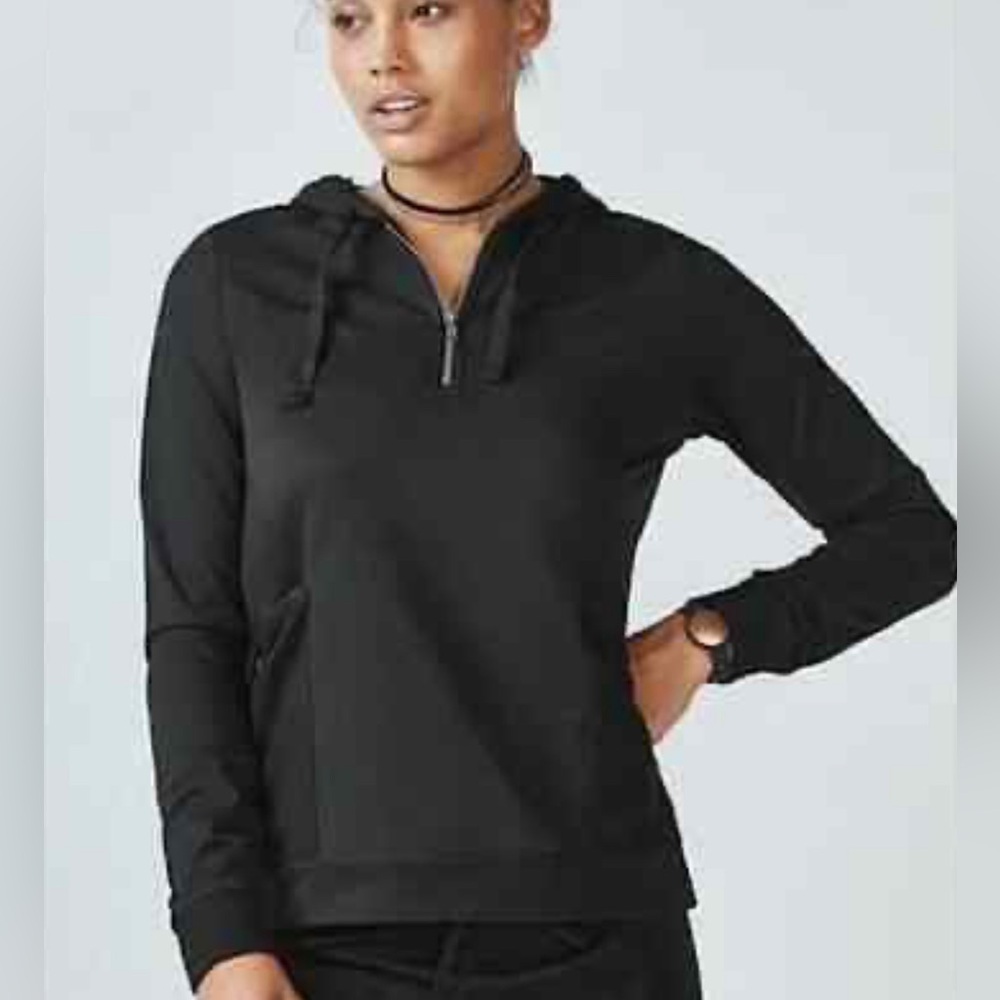 FABLETICS Gigi 1/4 Zip Fleece Hoodie Sweatshirt Jacket Mesh Pockets Black L
